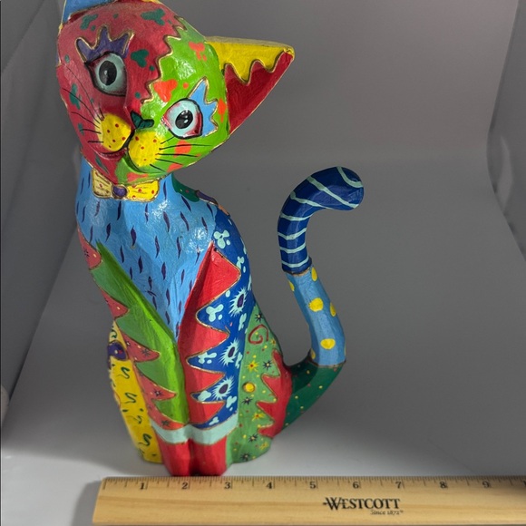 Colorful Wooden Cat Figurine - Picture 5 of 7